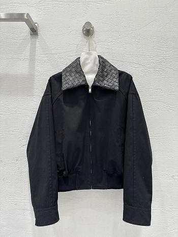 Okify Bottega Veneta Black Zip-up Jacket With Woven Leather Collar