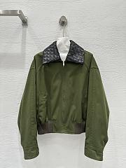 Okify Bottega Veneta Green Zip-up Jacket With Woven Leather Collar - 1