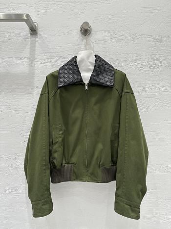 Okify Bottega Veneta Green Zip-up Jacket With Woven Leather Collar