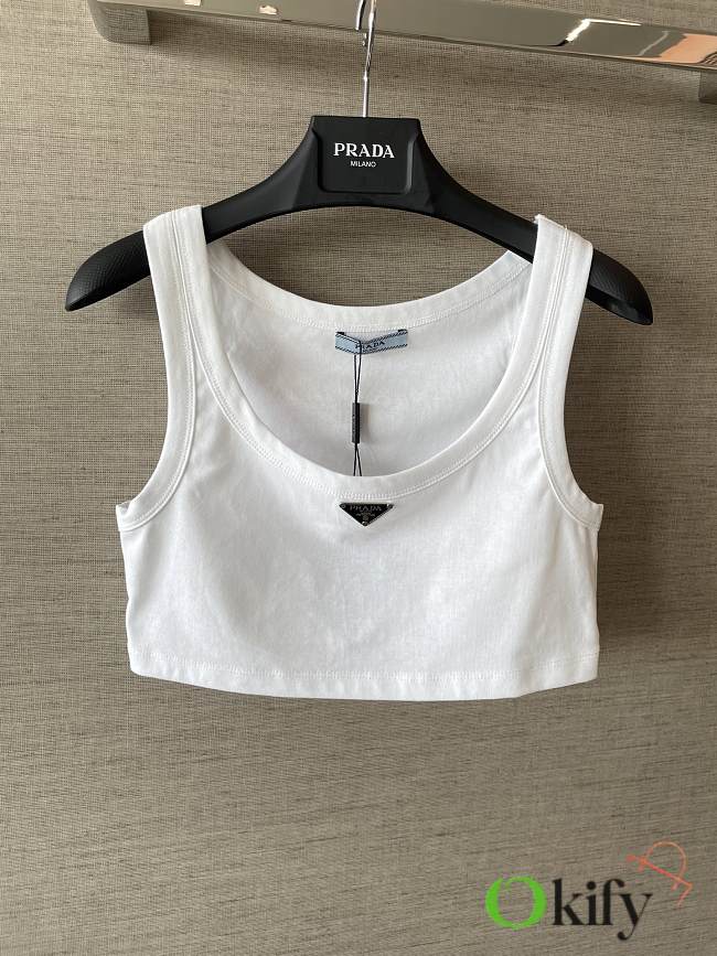 Okify Prada White Crop Top  - 1