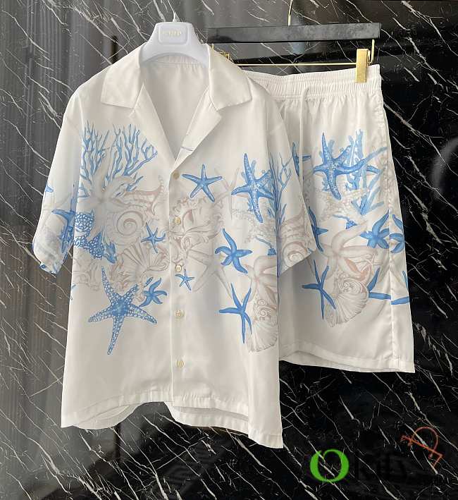 Okify Versace Set Of Blue Ocean Shirt And Shorts - 1