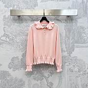 Okify Valentino Lapel Lace Pullover Sweater In Pink  - 1