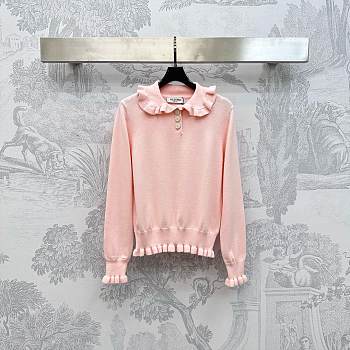 Okify Valentino Lapel Lace Pullover Sweater In Pink 