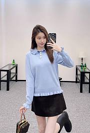 Okify Valentino Lapel Lace Pullover Sweater In Blue - 5