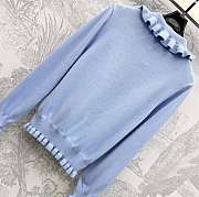 Okify Valentino Lapel Lace Pullover Sweater In Blue - 4