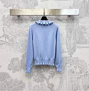 Okify Valentino Lapel Lace Pullover Sweater In Blue - 3