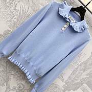 Okify Valentino Lapel Lace Pullover Sweater In Blue - 2