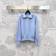 Okify Valentino Lapel Lace Pullover Sweater In Blue - 1