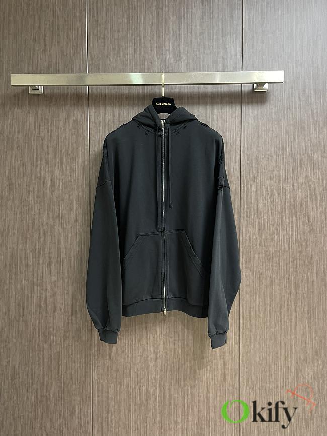 Okify Balenciaga Lettered Tape Black Zipper Jacket - 1