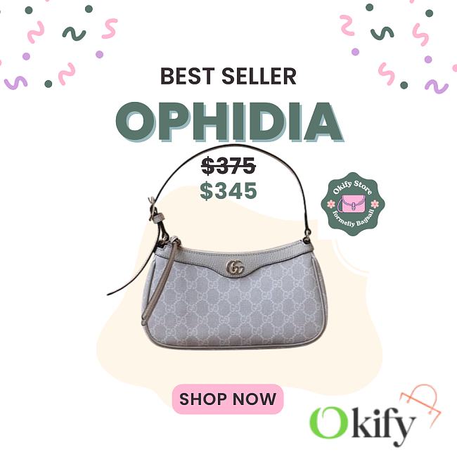 Okify Gucci Ophidia Small Handbag In Beige and White 25x15x6.5cm - 1