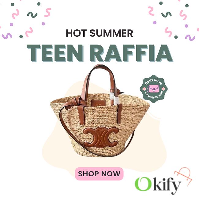Okify Celine Teen Supple Classic Panier In Raffia And Calfskin 21.5x22x13cm - 1