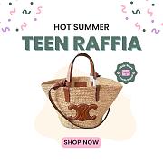 Okify Celine Teen Supple Classic Panier In Raffia And Calfskin 21.5x22x13cm - 1