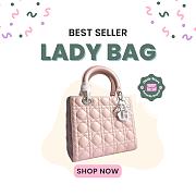 Okify Dior Lady Dior Medium Bag Light Pink 24x20x11cm 1575  - 1