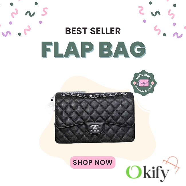 Okify CC Classic Flap Bag Jumbo 30cm In Black Caviar With Silver Hardware - 1