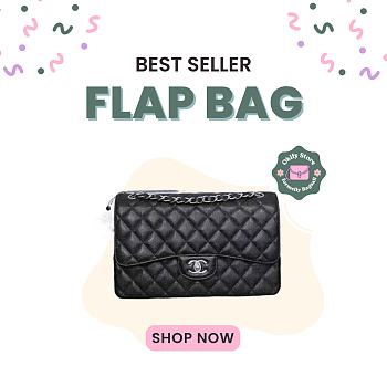 Okify CC Classic Flap Bag Jumbo 30cm In Black Caviar With Silver Hardware