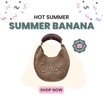 Okify Chloe Summer Banana Raffia Hobo Bag In Beige 36x21.5x2cm