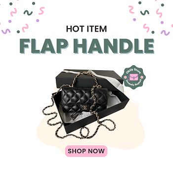 Okify CC Flap Bag With Handle In Black Lambskin 23cm