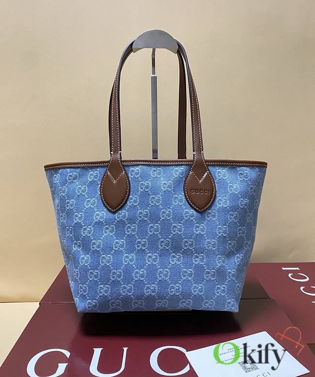 Okify Gucci Totissima Small Tote Denim Bag 22x19x18cm - 1
