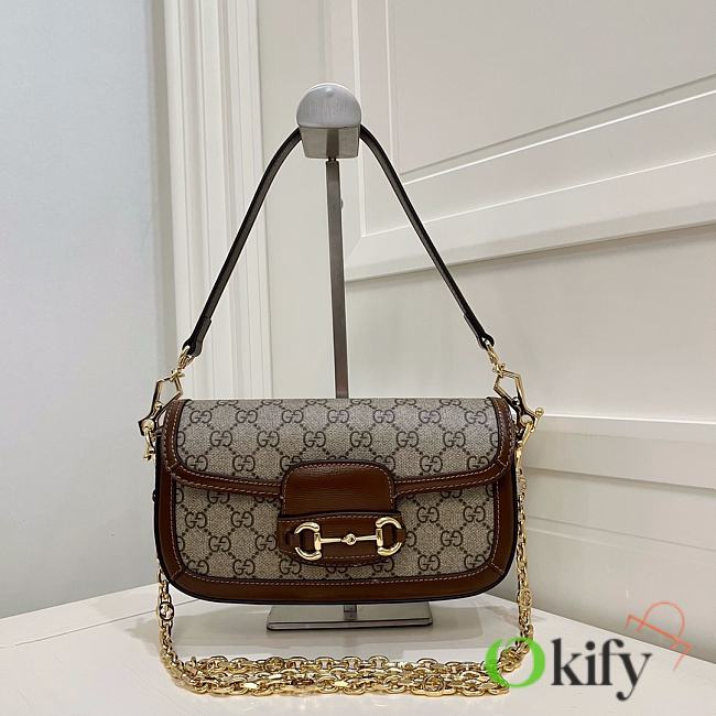 Okify Gucci Horsebit 1955 Small Shoulder Bag In Brown 23.5x14x5cm - 1