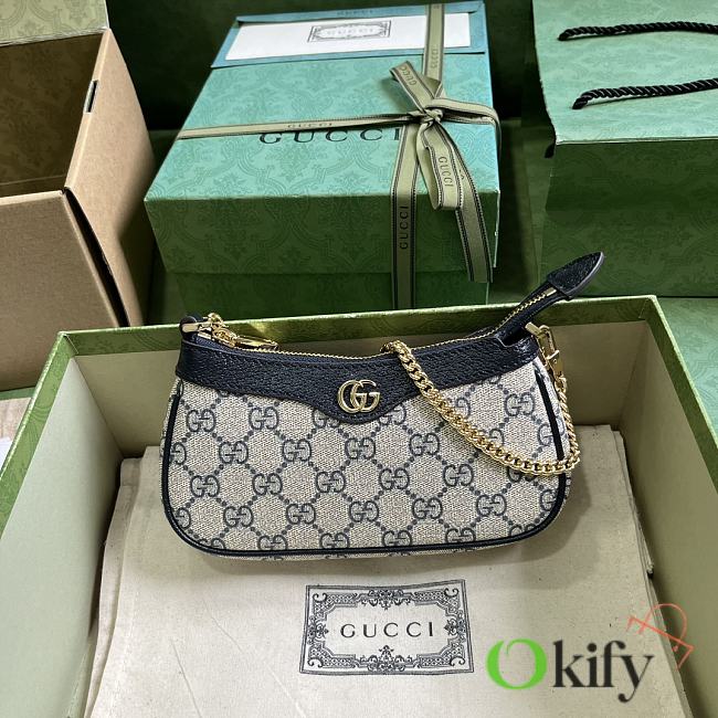 Okify Gucci Ophidia Mini Handbag In Beige And Dark Blue 10x19x3cm - 1