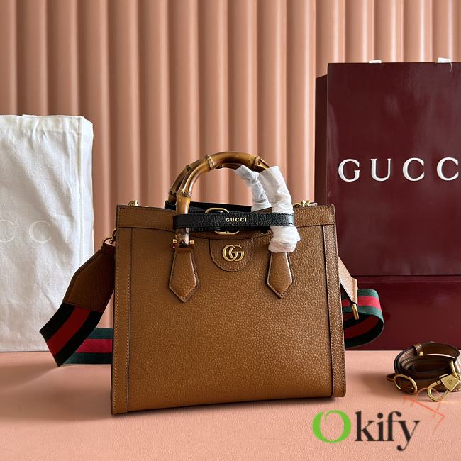 Okify Gucci Diana Small Tote Bag In Brown With Black Shaper 27x24x11cm - 1