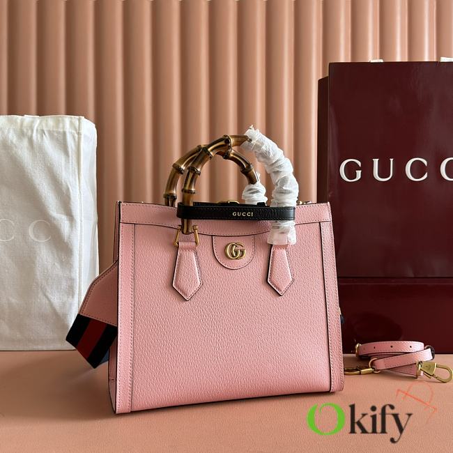 Okify Gucci Diana Small Tote Bag In Pink  With Black Shaper 27x24x11cm - 1