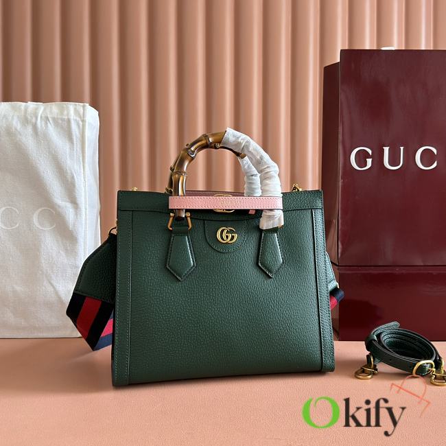 Okify Gucci Diana Small Tote Bag In Dark Green With Pink Shaper 27x24x11cm - 1