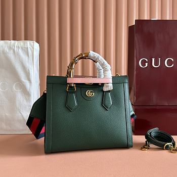 Okify Gucci Diana Small Tote Bag In Dark Green With Pink Shaper 27x24x11cm