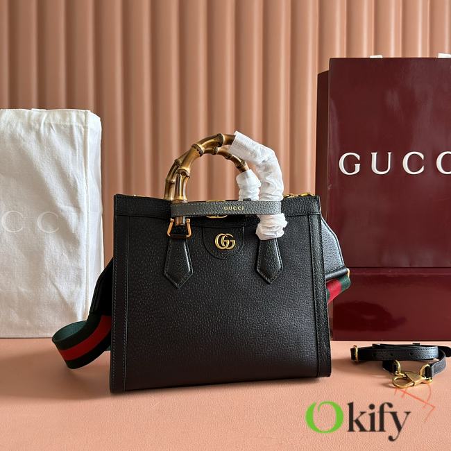 Okify Gucci Diana Small Tote Bag In Black With Dark Gray Shaper 27x24x11cm - 1