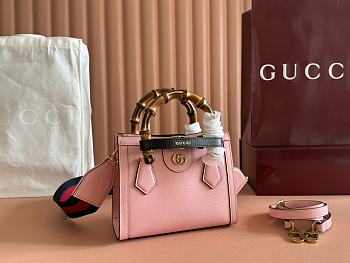 Okify Gucci Diana Mini Tote Bag In Pink With Black Handle Shaper 20x16x10cm