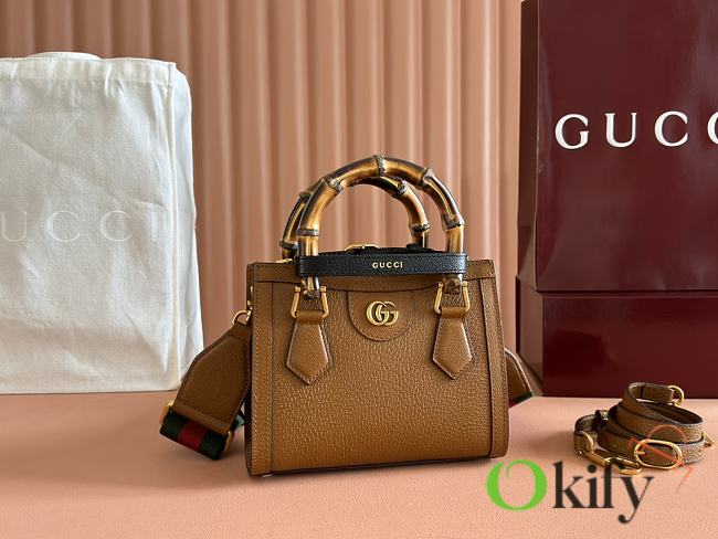 Okify Gucci Diana Mini Tote Bag In Brown With Black Handle Shaper 20x16x10cm - 1