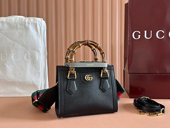 Okify Gucci Diana Mini Tote Bag In Black With Dark Gray Handle Shaper 20x16x10cm