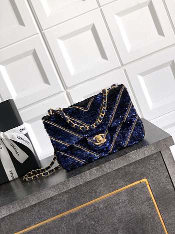 Okify CC Chevron Sequin Bag In Dark Blue 14x21x8cm 
