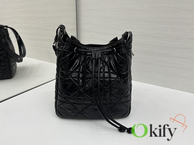 Okify Dior Medium D-Motion Bag In Black Crinkled Calfskin 23x24x13cm - 1