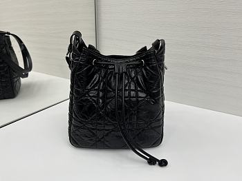 Okify Dior Medium D-Motion Bag In Black Crinkled Calfskin 23x24x13cm
