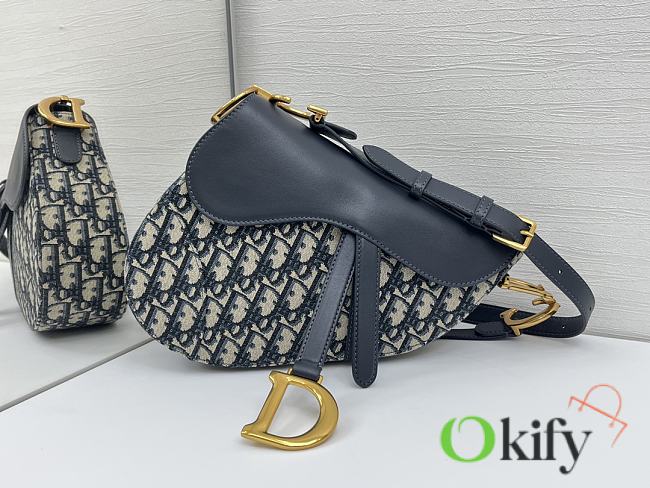 Okify Dior Saddle Bag In Dark Blue Oblique 24x20x7cm  - 1