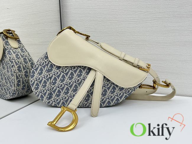 Okify Dior Saddle Bag In White And Blue Oblique 24x20x7cm  - 1