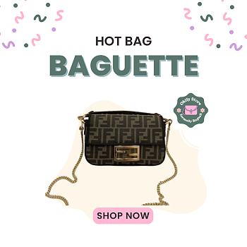 Okify Fendi Baguette FF Bag In Brown 19x10x4cm