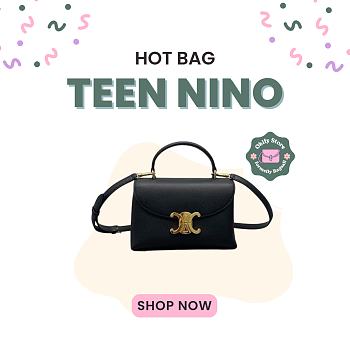 Okify Celine Teen Nino Bag In Patent Calfskin In Black 20.5x13x8cm