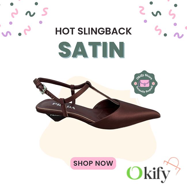 Okify Prada Satin Slingbacks In Dark Brown - 1