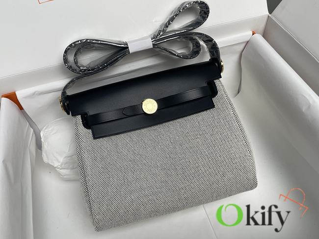 Okify Hermes Herbag 20 In Black And White With Gold Hardware  - 1