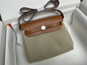 Okify Hermes Herbag 20 In Brown And Beige With Silver Hardware 
