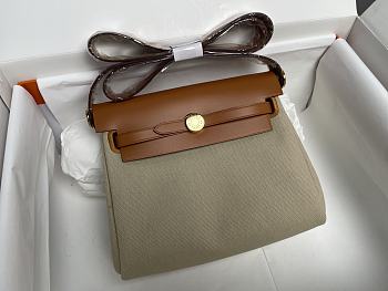 Okify Hermes Herbag 20 In Brown And White With Gold Hardware 