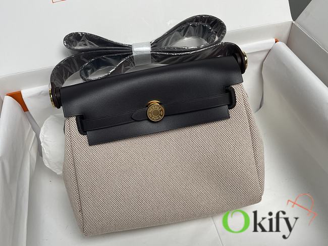 Okify Hermes Herbag 20 In Black And Beige With Gold Hardware  - 1