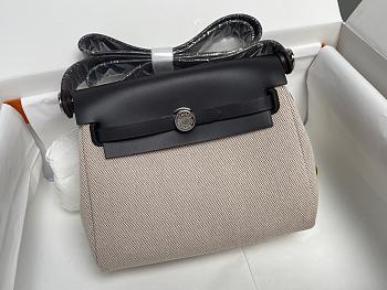 Okify Hermes Herbag 20 In Black And Beige With Silver Hardware 