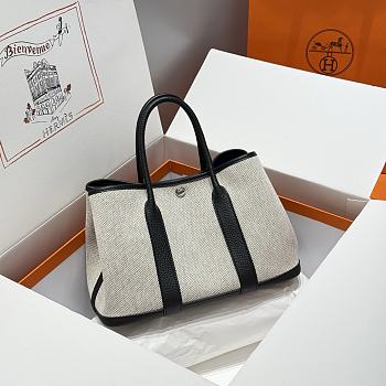 Okify Hermes Garden Party Bag In Black And White With Inner Dark Blue 30cm