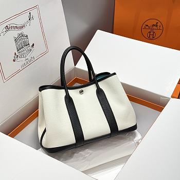 Okify Hermes Garden Party Bag In Black And White With Inner Blue 30cm