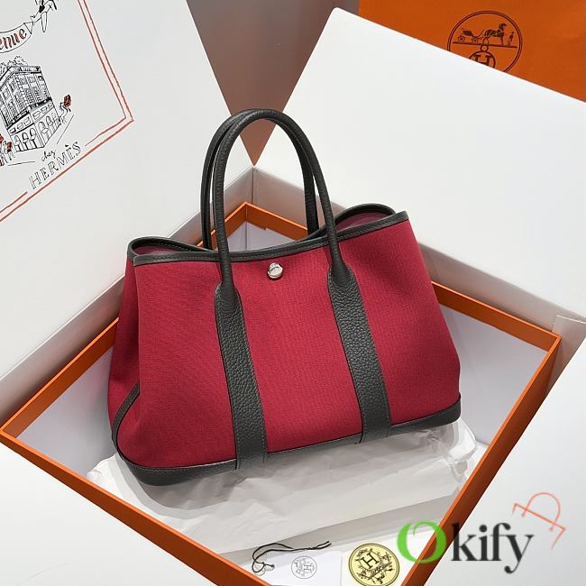 Okify Hermes Garden Party Bag In Black And Red 30cm - 1