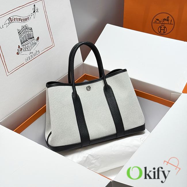 Okify Hermes Garden Party Bag In Black And White 30cm - 1