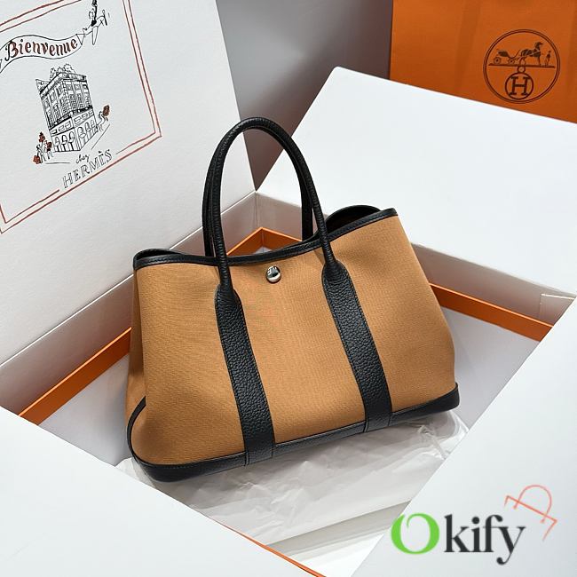 Okify Hermes Garden Party Bag In Brown And Black 30cm - 1